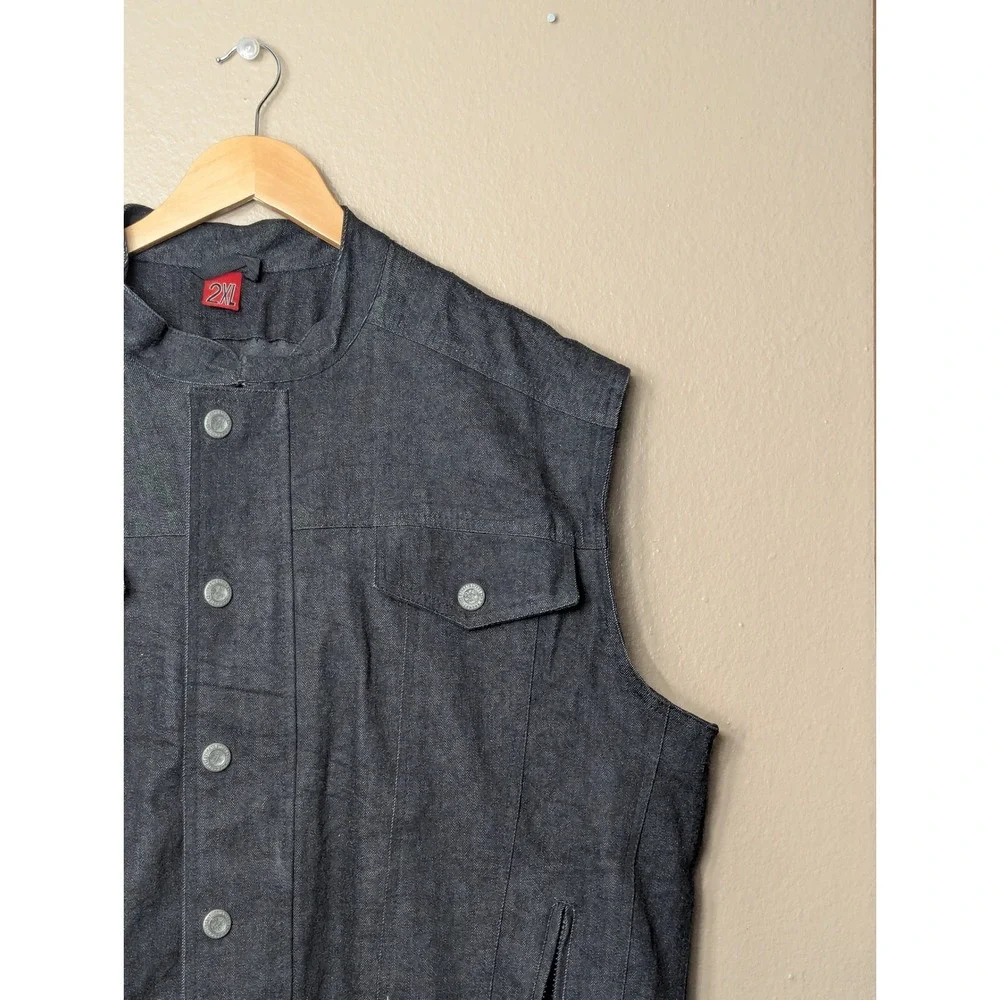 Street & Steel Motorcycle Vest Mens 2XL Black Biker Denim Riding Gear Pockets